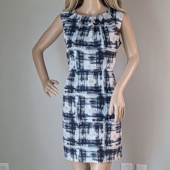 Pendleton Petite Dress Women's Size 6P Black Cream Silk Sheath Lined Sleeveless - Picture 1 of 16